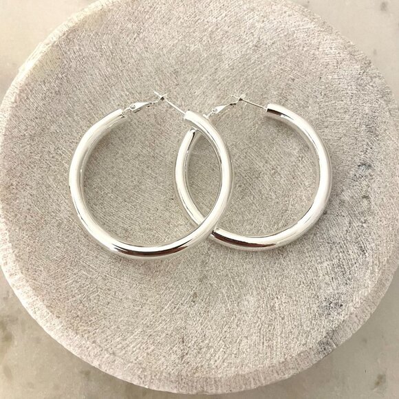 COPY - 925 Sterling Silver Hoop Earrings Large Silver Hoops Chunky Earrings - Picture 5 of 6
